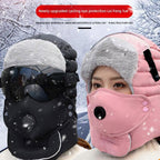 Women Windproof Full Cover Balaclava with Glasses Mask,Winter Thermal Thick Ski Cap Camping Hunting Trapper Hat