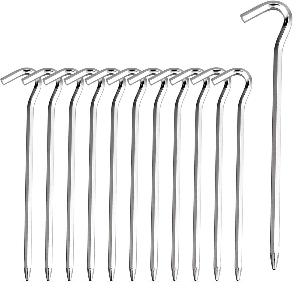 Aluminium Tent Stakes Pegs - 7'' Hexagon Rod Stakes Nail Spike Garden Stakes Camping Pegs for Pitching Tent, Canopies (Silver)