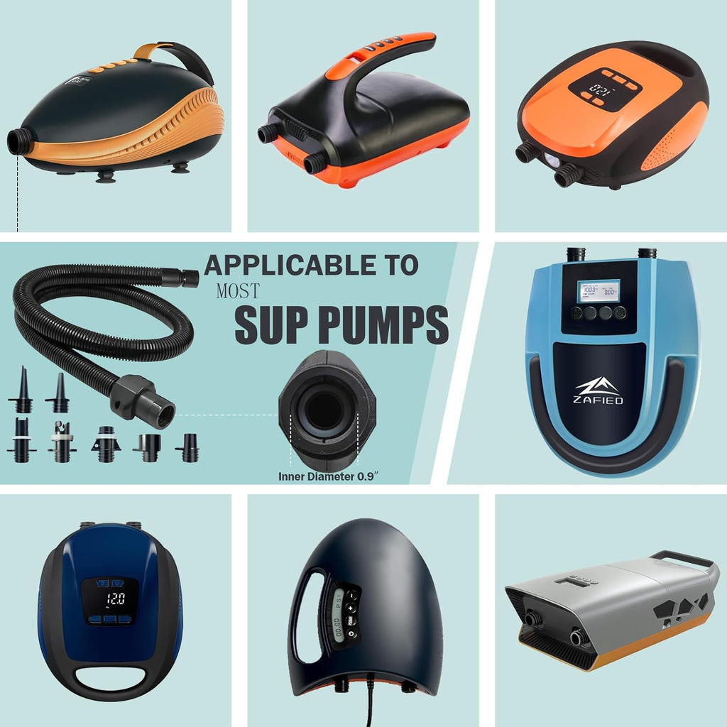 Paddle Board Pump Adapter Hose, Sup Pump Adaptor Hose Kit with 7 Air Valve Nozzles, Electric Air Pump Accessories Fit for Inflatable Stand Up Paddle Board/Boat/Tent/Pool/Mat