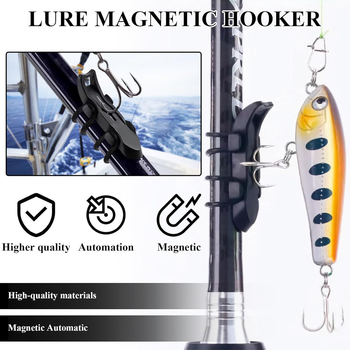 10PCS Lure Magnetic Hooker, Automatic Hook Keeper for Fishing Rod, Hook Holder with 2 Sizes Rubber Rings