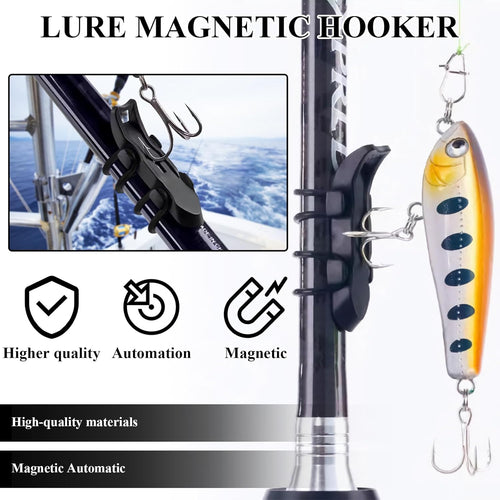 10PCS Lure Magnetic Hooker, Automatic Hook Keeper for Fishing Rod, Hook Holder with 2 Sizes Rubber Rings