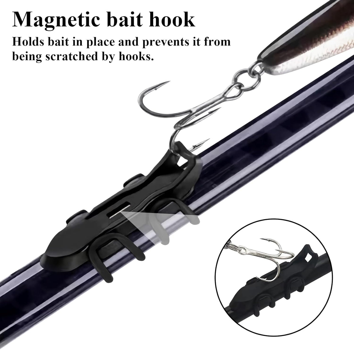 10PCS Lure Magnetic Hooker, Automatic Hook Keeper for Fishing Rod, Hook Holder with 2 Sizes Rubber Rings