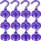 Cruise Essentials, 28lbs Magnetic Hooks for Cabins, Purple Magnets Door, Strong Hanging, Refrigerator, Celling, Grill - 12 Pack