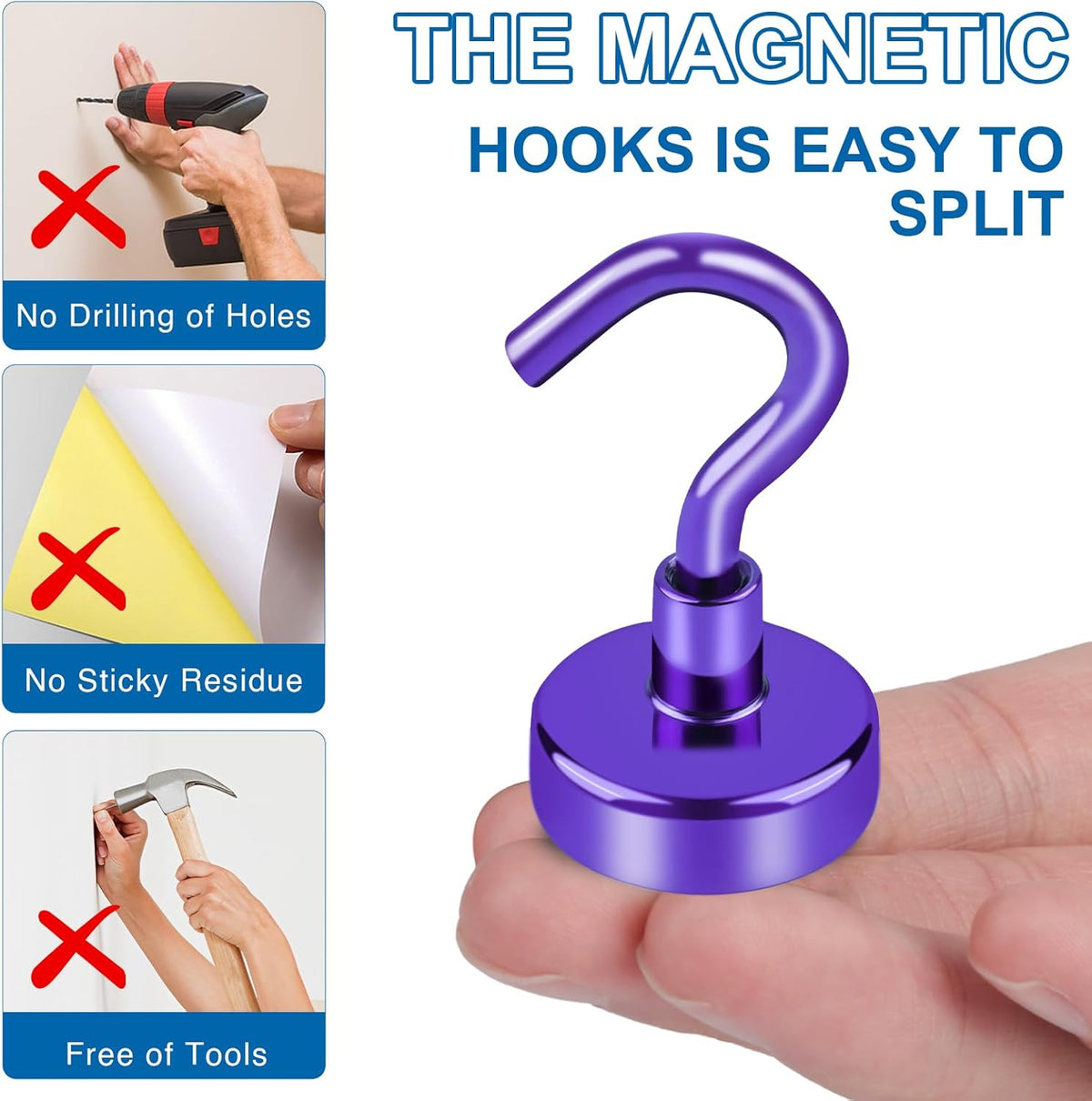 Cruise Essentials, 28lbs Magnetic Hooks for Cabins, Purple Magnets Door, Strong Hanging, Refrigerator, Celling, Grill - 12 Pack