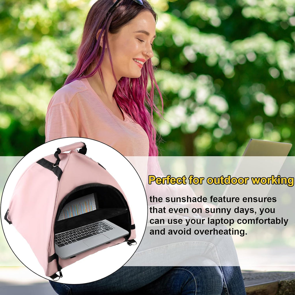 Laptop Tent, Sun Shade Waterproof Fabric Protective Hood for Computer Working Outside Accessories Part Glare Shield & Heat Reflective Awning Convertible Tote Outdoor (Pink) As Shown in the Picture -