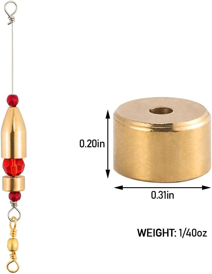 50 Pack Carolina Ticker Keeper Brass Weights Sinkers, Protects Knot & Make Noise, Teaxs Rig Tackle for Freshwater Bass Fishing -