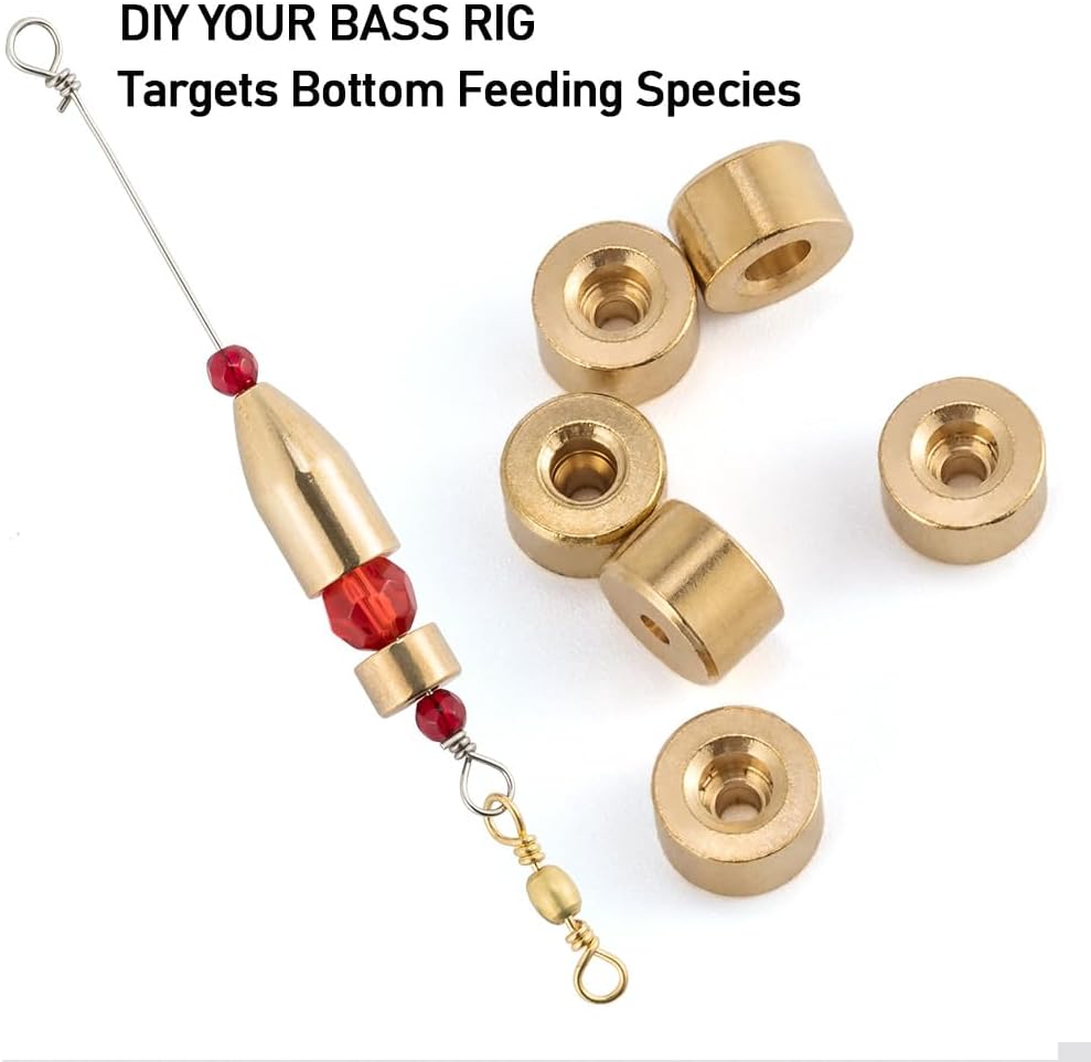 50 Pack Carolina Ticker Keeper Brass Weights Sinkers, Protects Knot & Make Noise, Teaxs Rig Tackle for Freshwater Bass Fishing -