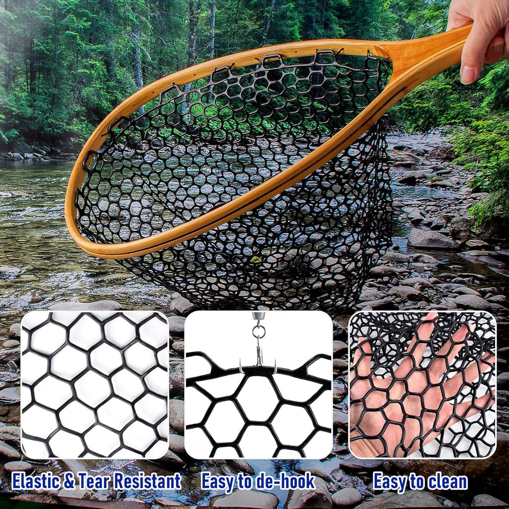 Fishing Landing Net Replacement Rubber Without Handle Foldable Mesh Netting for Freshwater Saltwater Black F-59.06'' Girth(21.65'' Dia, 19.7*5" Depth)