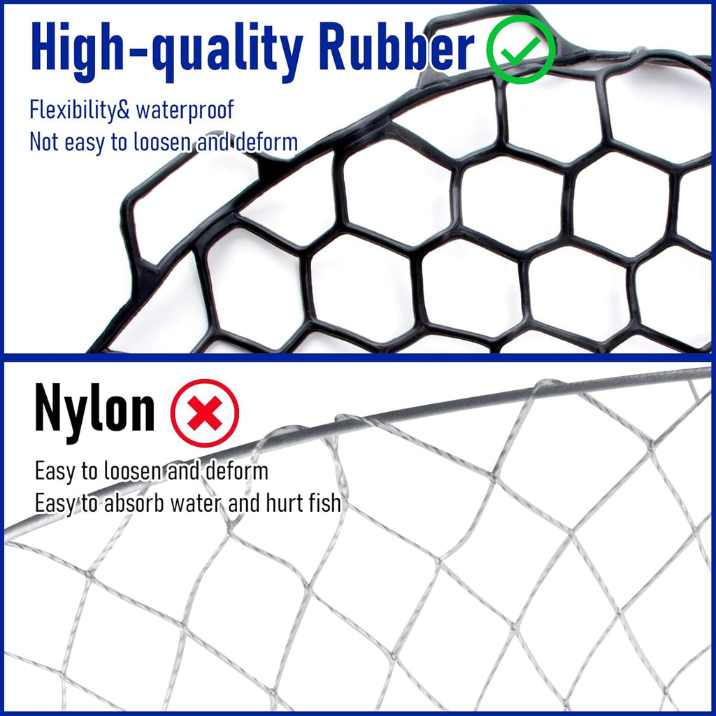 Fishing Landing Net Replacement Rubber Without Handle Foldable Mesh Netting for Freshwater Saltwater Black F-59.06'' Girth(21.65'' Dia, 19.7*5" Depth)