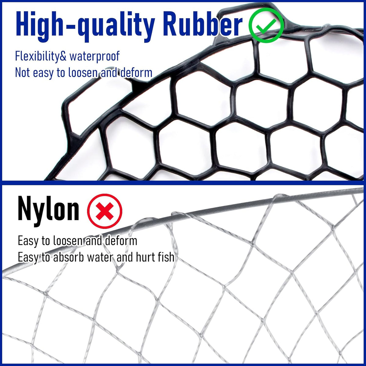 Fishing Landing Net Replacement Rubber Without Handle Foldable Mesh Netting for Freshwater Saltwater Black F-59.06'' Girth(21.65'' Dia, 19.7*5" Depth)