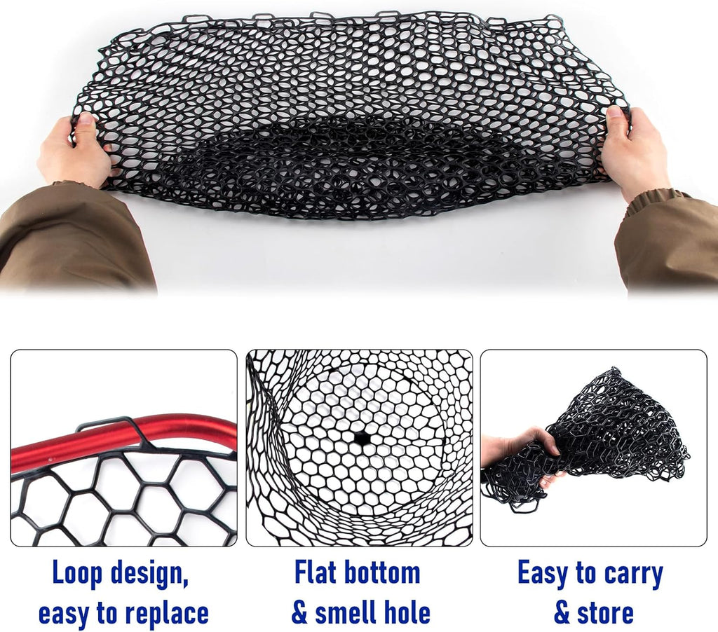 Fishing Landing Net Replacement Rubber Without Handle Foldable Mesh Netting for Freshwater Saltwater Black F-59.06'' Girth(21.65'' Dia, 19.7*5" Depth)