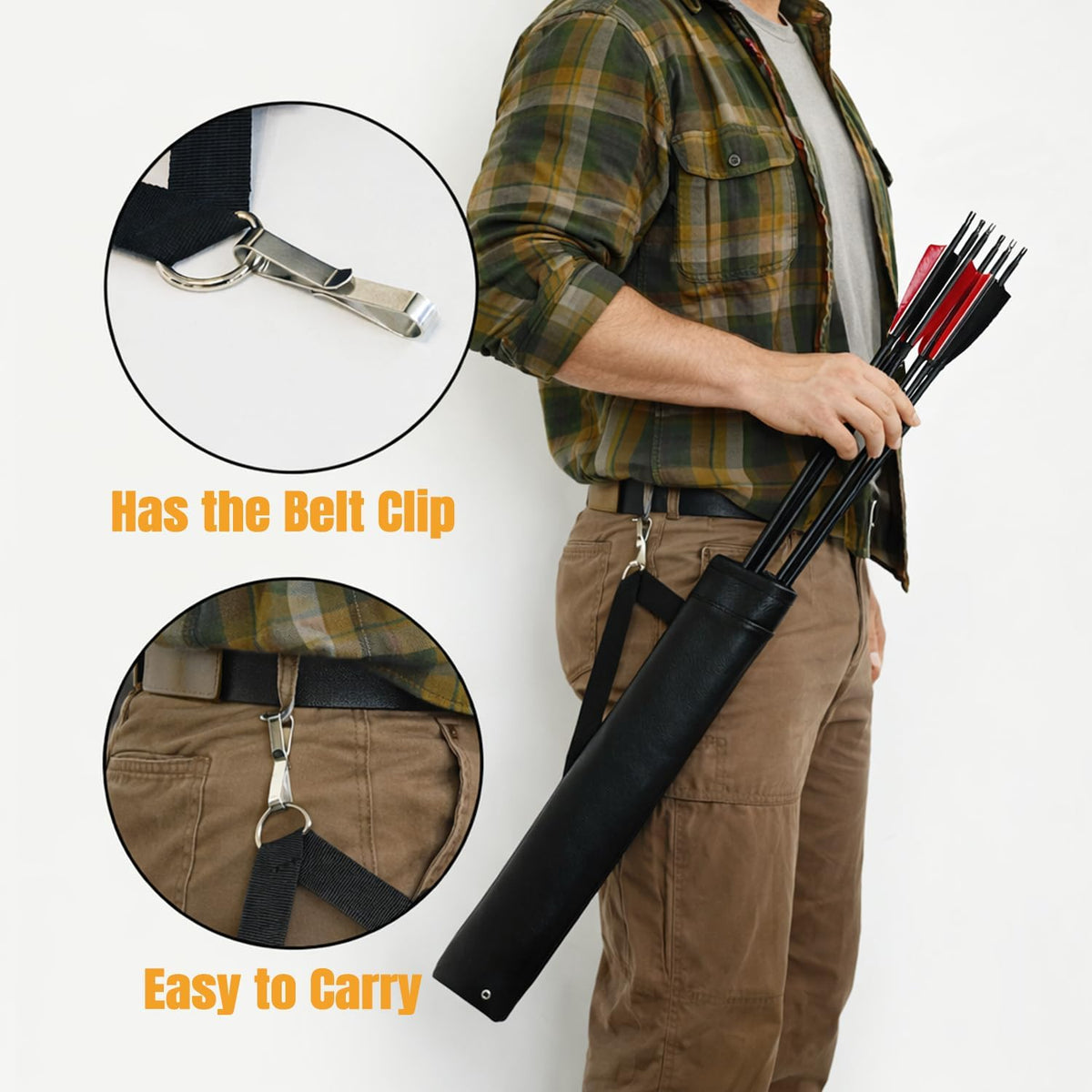 Archery Arrow Quiver Hip Tube with 2-Tubes and Belt Clip Lightweight for Youth Carbon Wooden Crossbow Arrows Holder -