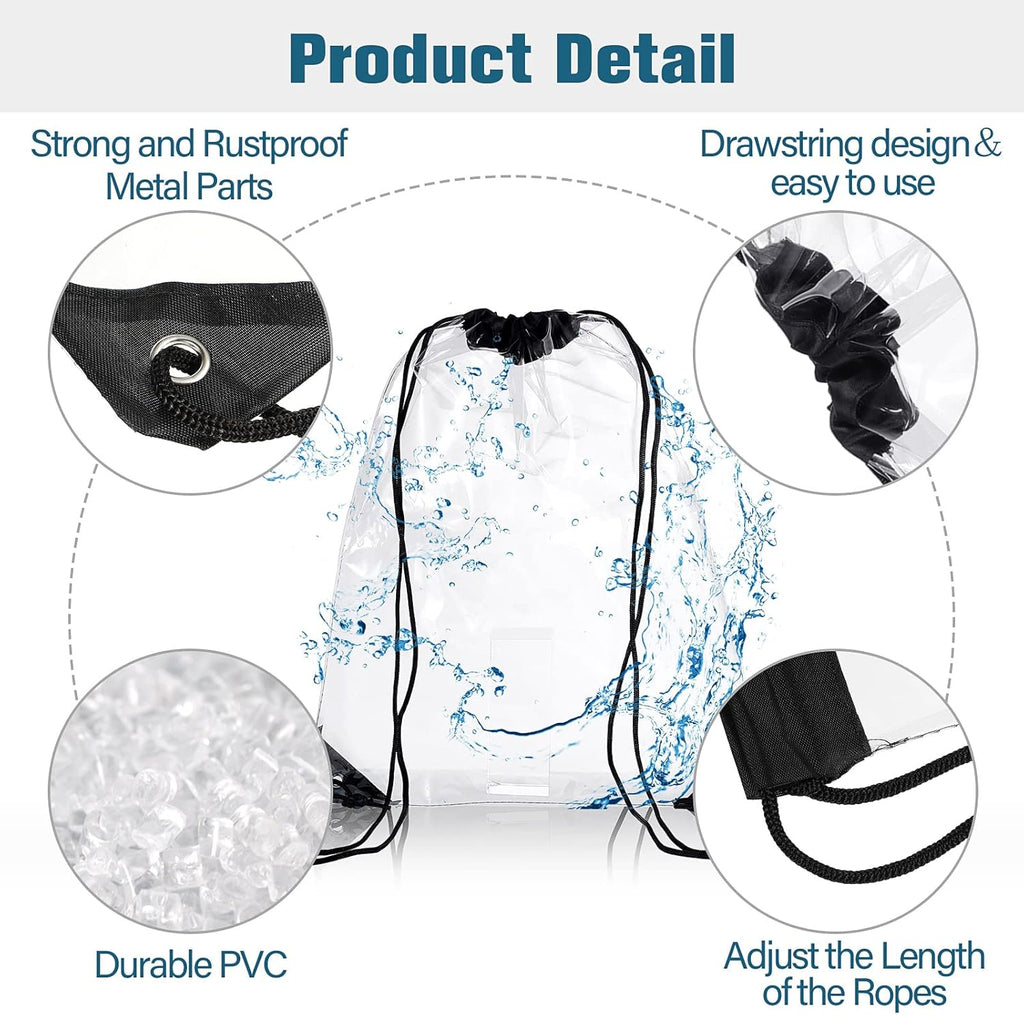 15 Pieces PVC Clear Drawstring Bag Small Waterproof Plastic Backpack For Stadiums Sporting Events (Black) Black -