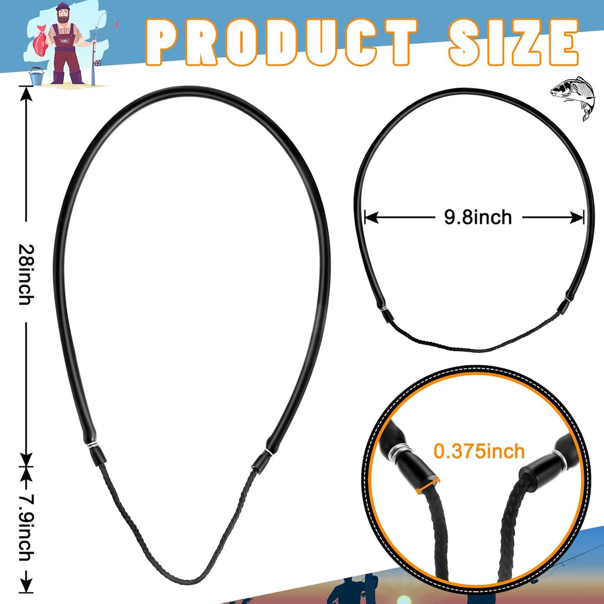 3 Pcs Pole Spear Sling Rubber Speargun Bands Ice Fishing Spearing Equipment for Harpoon Spearfishing Diving, 28 Inch Long -