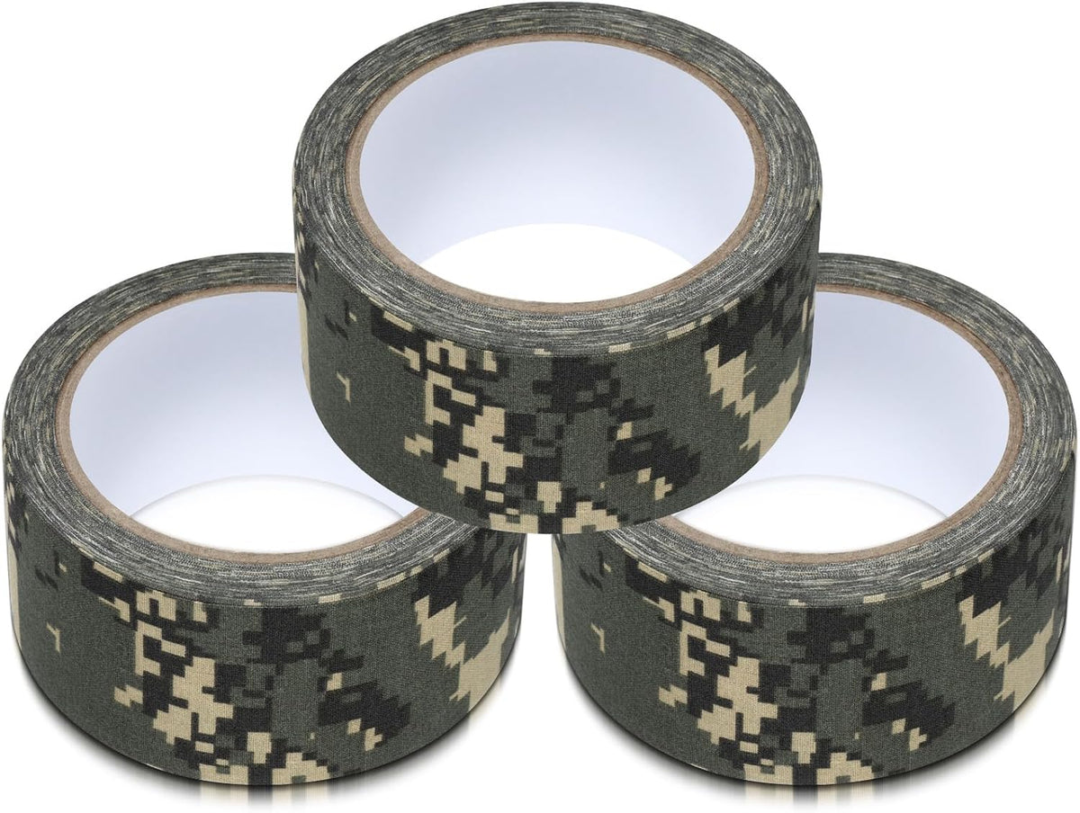 3 Rolls 2" x 32 ft Camo Tape, Self Adhesive Protective Camouflage Tape Waterproof Duct Non Reflective Fabric for Outdoor Hunting Military -