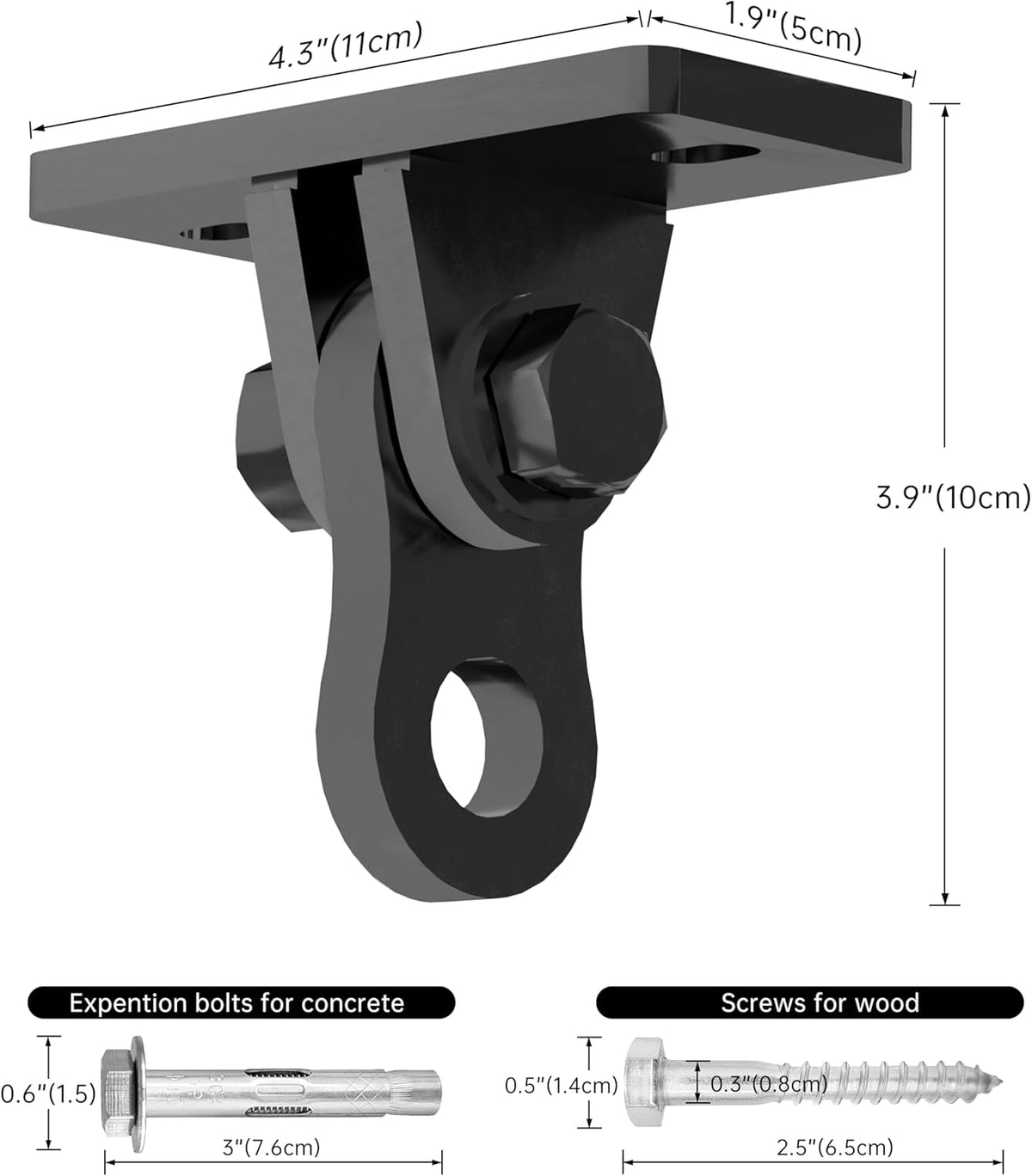 Heavy Duty Swing Hangers 2 Pack - 3000 lbs Capacity Silent Bearing Hooks for Wooden Sets & Concrete Ceiling, 304 Stainless Steel Black Brackets Porch, Yoga, Hammock, Gym Playground