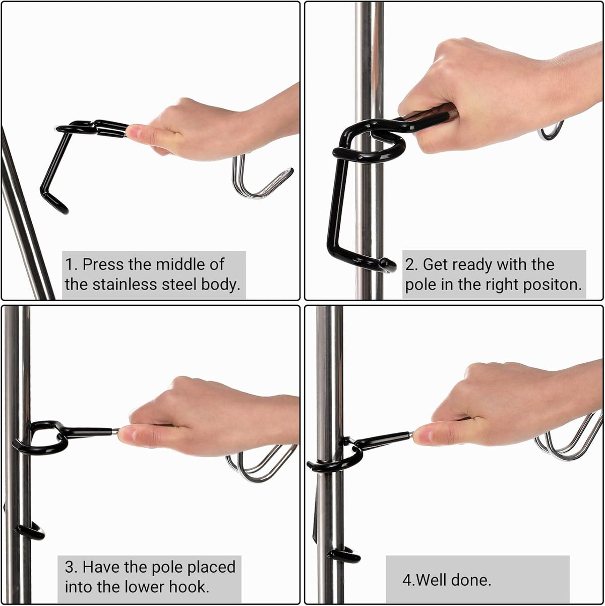 4 Pack Camping Lantern Hook Hangers, 10" Outdoor Lamp Hanger Stand, Stainless Steel Non-Slip Tent Light Pole Hook, Portable Water Bottle Holder Bracket for Hunting Fishing Hiking
