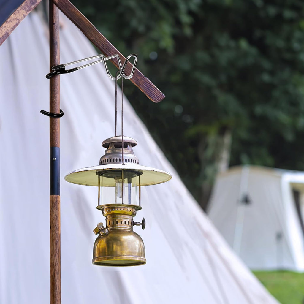 4 Pack Camping Lantern Hook Hangers, 10" Outdoor Lamp Hanger Stand, Stainless Steel Non-Slip Tent Light Pole Hook, Portable Water Bottle Holder Bracket for Hunting Fishing Hiking