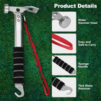 Campinghamer - 3-in-1 - Functional tent peg hammer with puller - For camping, hiking and backpacking - Sponge handle - Non-slip and shock-resistant - Grey - 29.5*11 cm