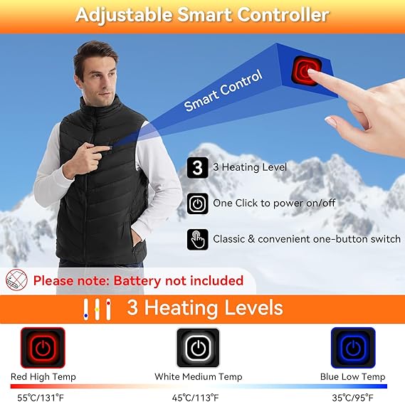 Heated vest for women and men with 9 heating zones, lightweight heating vest for winter (battery not included)