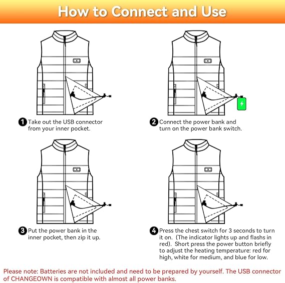 Heated vest for women and men with 9 heating zones, lightweight heating vest for winter (battery not included)