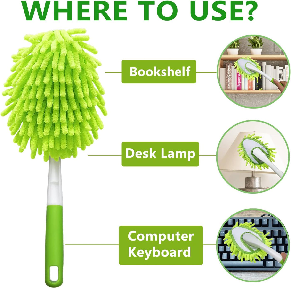 Cloth brush - Microfiber cloth - Hand-washable cloth - With 4 replaceable microfiber heads - Can be used wet and dry - Removable cleaning accessories - Suitable for office, car, windows, furniture and walls