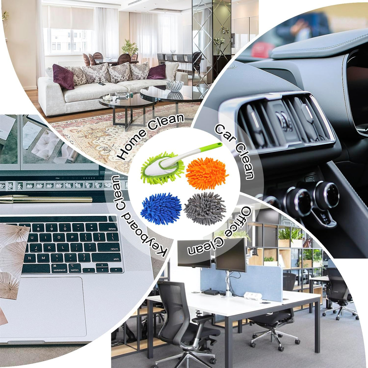 Cloth brush - Microfiber cloth - Hand-washable cloth - With 4 replaceable microfiber heads - Can be used wet and dry - Removable cleaning accessories - Suitable for office, car, windows, furniture and walls