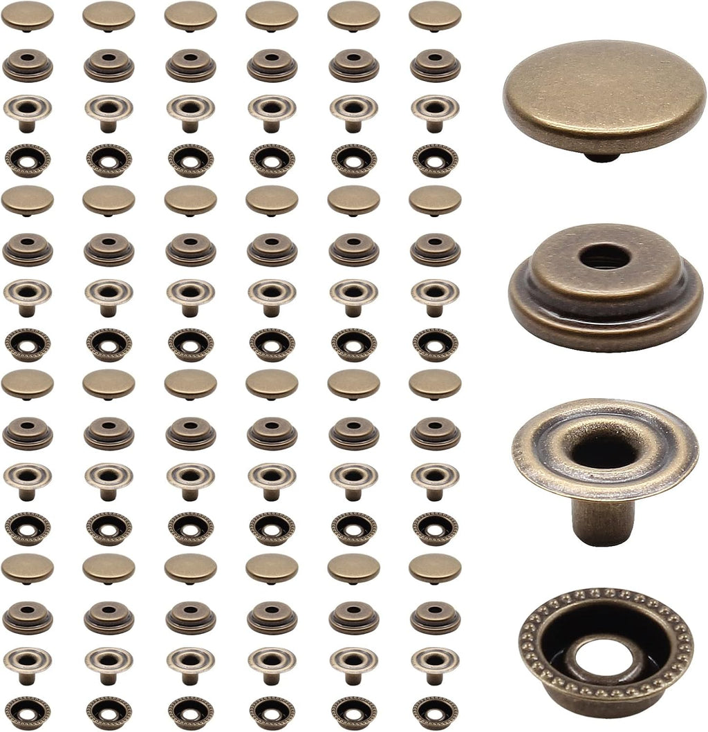 Biaungdo 200pc 15mm Heavy Duty Snap Fasteners Kit, Metal Leather Snap Button Press Stud Cap for Canvas, Marine, Boat, Bronzer (4 Components, 50pc Each)