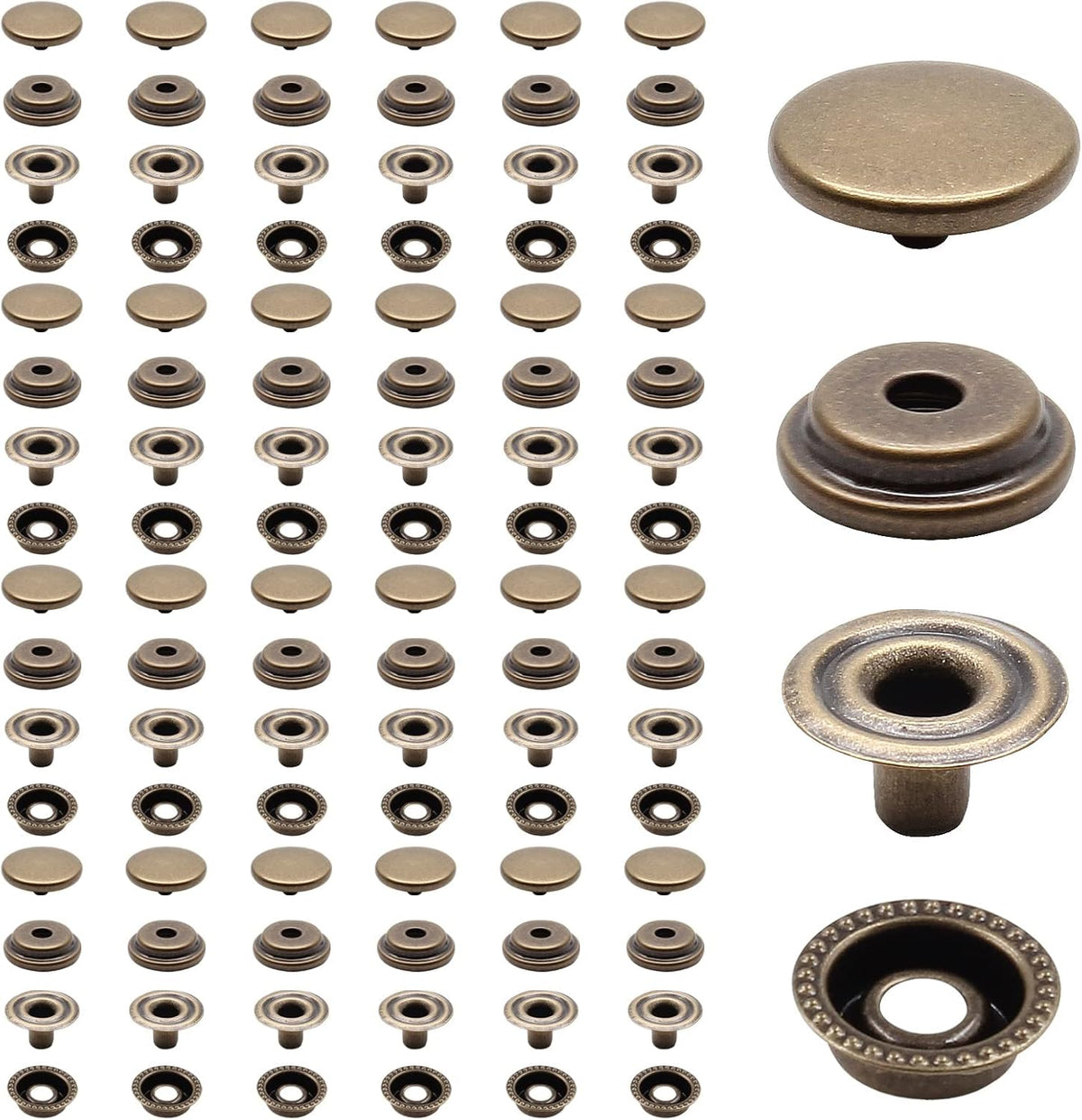 Biaungdo 200pc 15mm Heavy Duty Snap Fasteners Kit, Metal Leather Snap Button Press Stud Cap for Canvas, Marine, Boat, Bronzer (4 Components, 50pc Each)