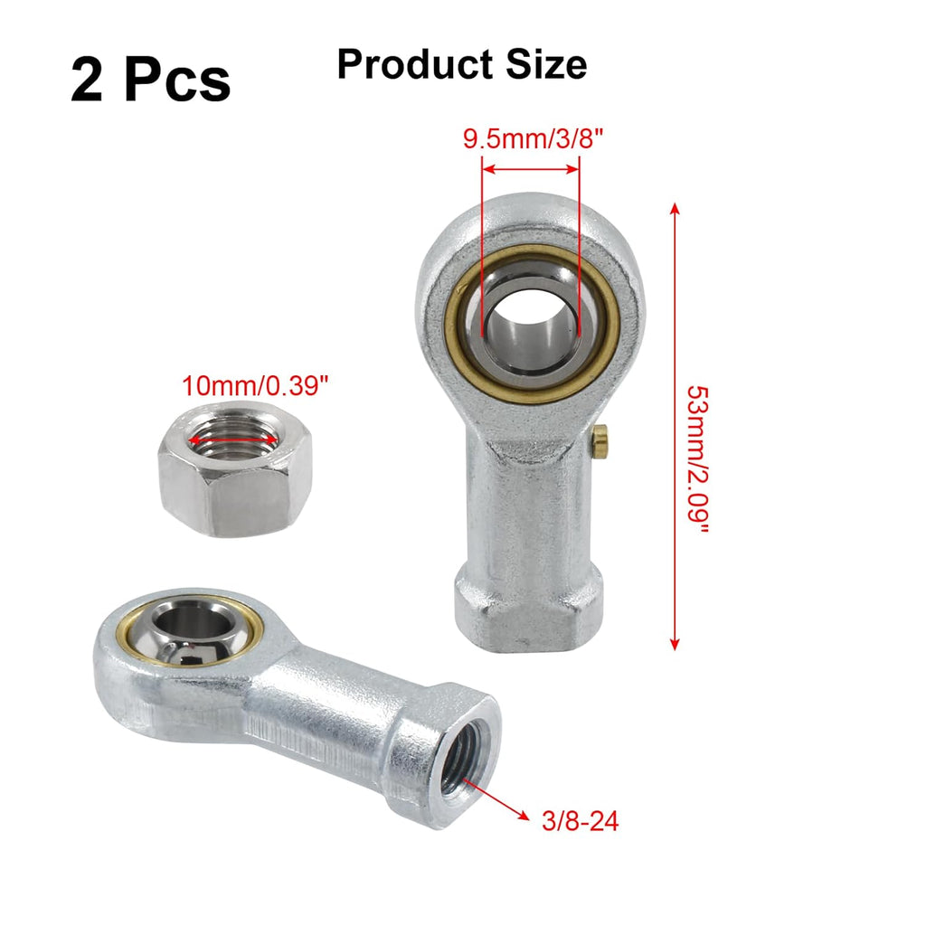 Biaungdo 2 Pcs 304 Stainless Steel PHSB6 Rod End Bearing, 3/8 x 3/8-24 Female Right Hand Heim Joint Rod End Bearing with Jam Nut