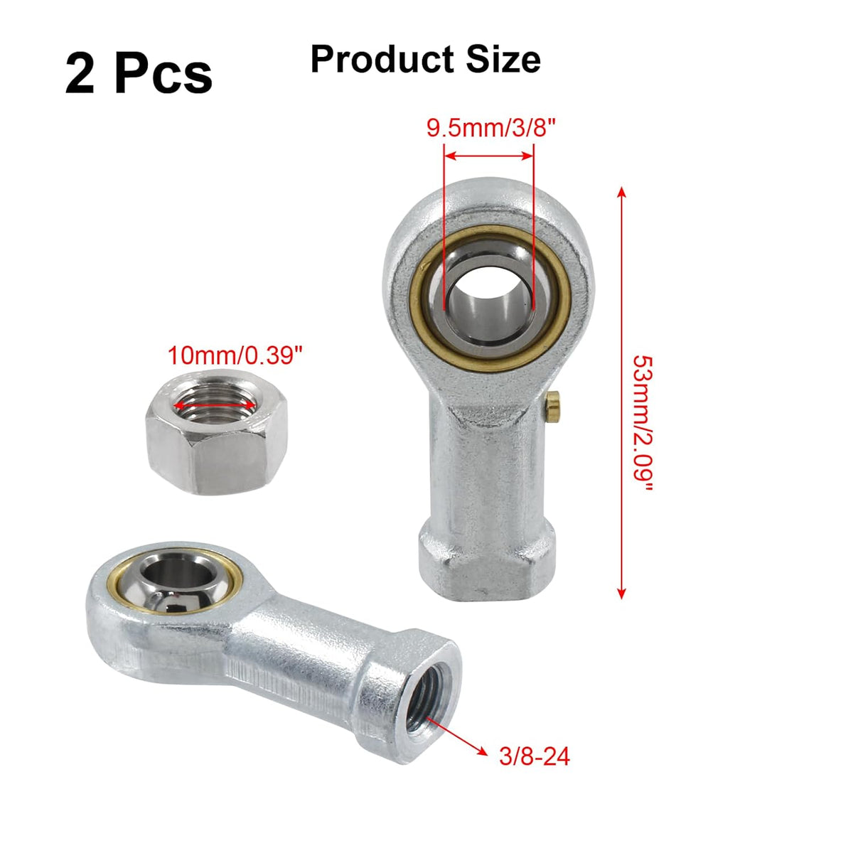 Biaungdo 2 Pcs 304 Stainless Steel PHSB6 Rod End Bearing, 3/8 x 3/8-24 Female Right Hand Heim Joint Rod End Bearing with Jam Nut