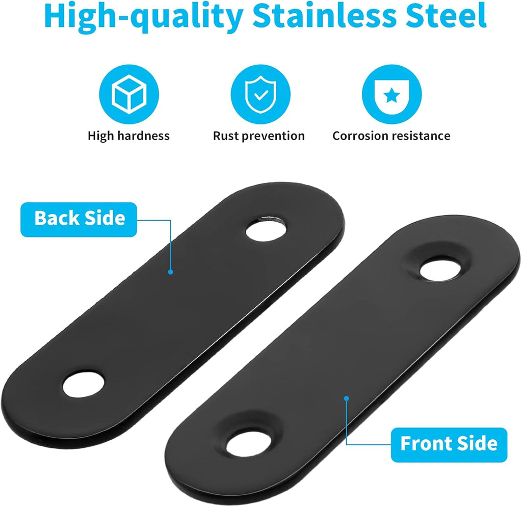 Biaungdo 20 Sets 2" Stainless Steel Flat Plate Straight Bracket, Black Metal Corner Brace Brackets Mending Repair Plate Brace with Screws & Screwdriver for Wood(50mm x 16mm x 2mm)