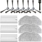 Accessories Kit or ROPVACNIC S1, or Tipdiy G90, or betboyles V75S, or VIPSUN Z1, or PrettyCare C2 Robot Vacuum Replacement Parts, 6 Side Brush, 3 HEPA ilter, 3 Mop Pad