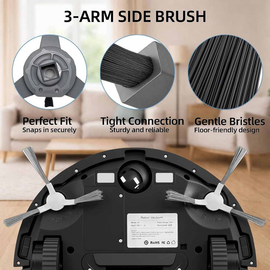 Accessories Kit or ROPVACNIC S1, or Tipdiy G90, or betboyles V75S, or VIPSUN Z1, or PrettyCare C2 Robot Vacuum Replacement Parts, 6 Side Brush, 3 HEPA ilter, 3 Mop Pad