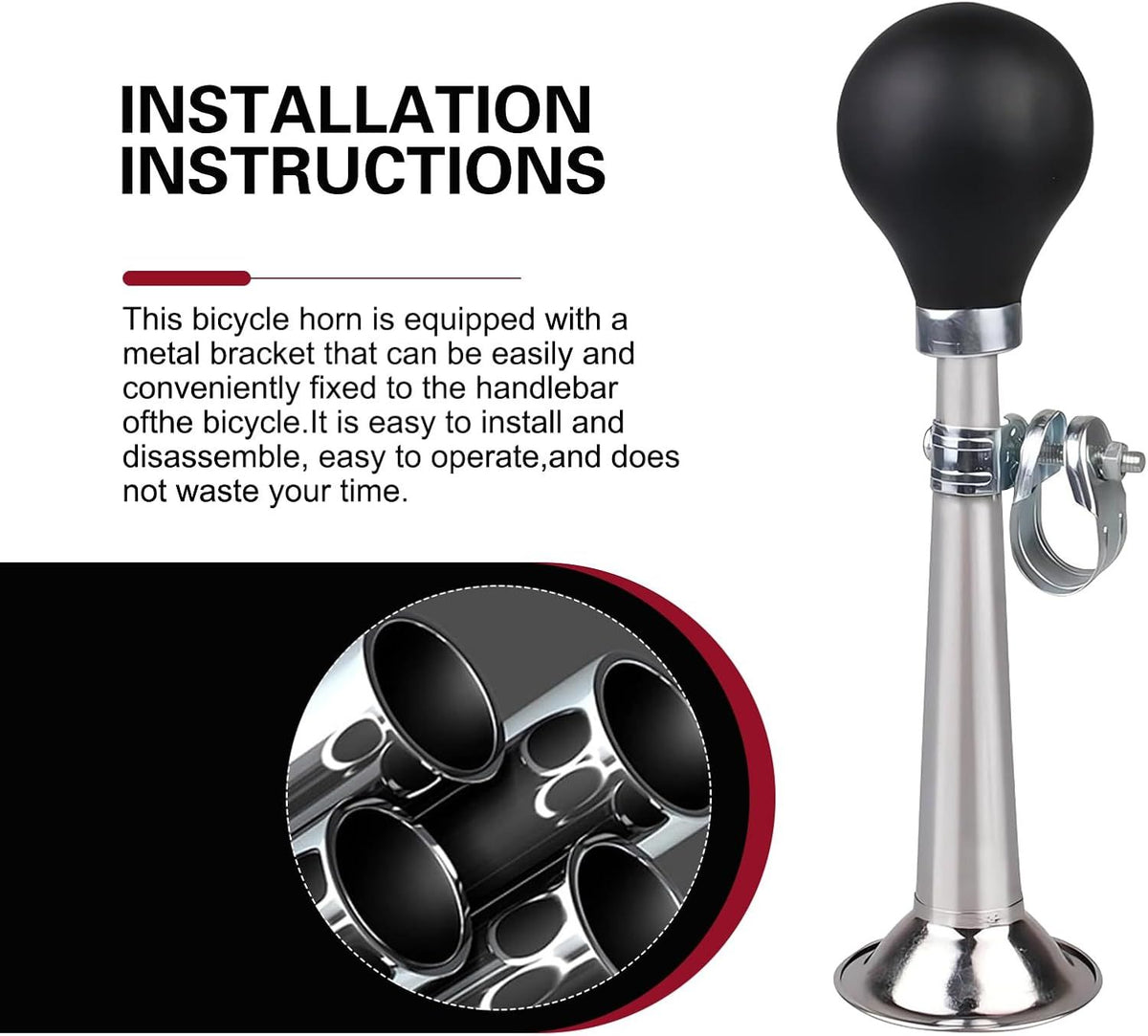 Bike Horn, 7.8" Air Horn with Loud Decibel Sound, Classic Squeeze Handlebar Reminder Bell for Adults Kids, Universal Safety Warning Device for Most Mountain Bike Scooter Ebike (Silver)