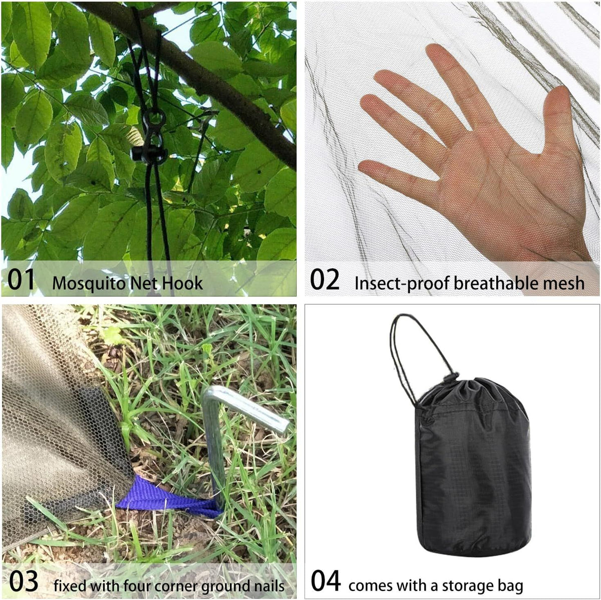 Camping Mosquito Net Compact Ultralight No-See-Um Breathable Mesh Bugnet Mosquito Netting Fits Sleeping Bags, Tent (Green)