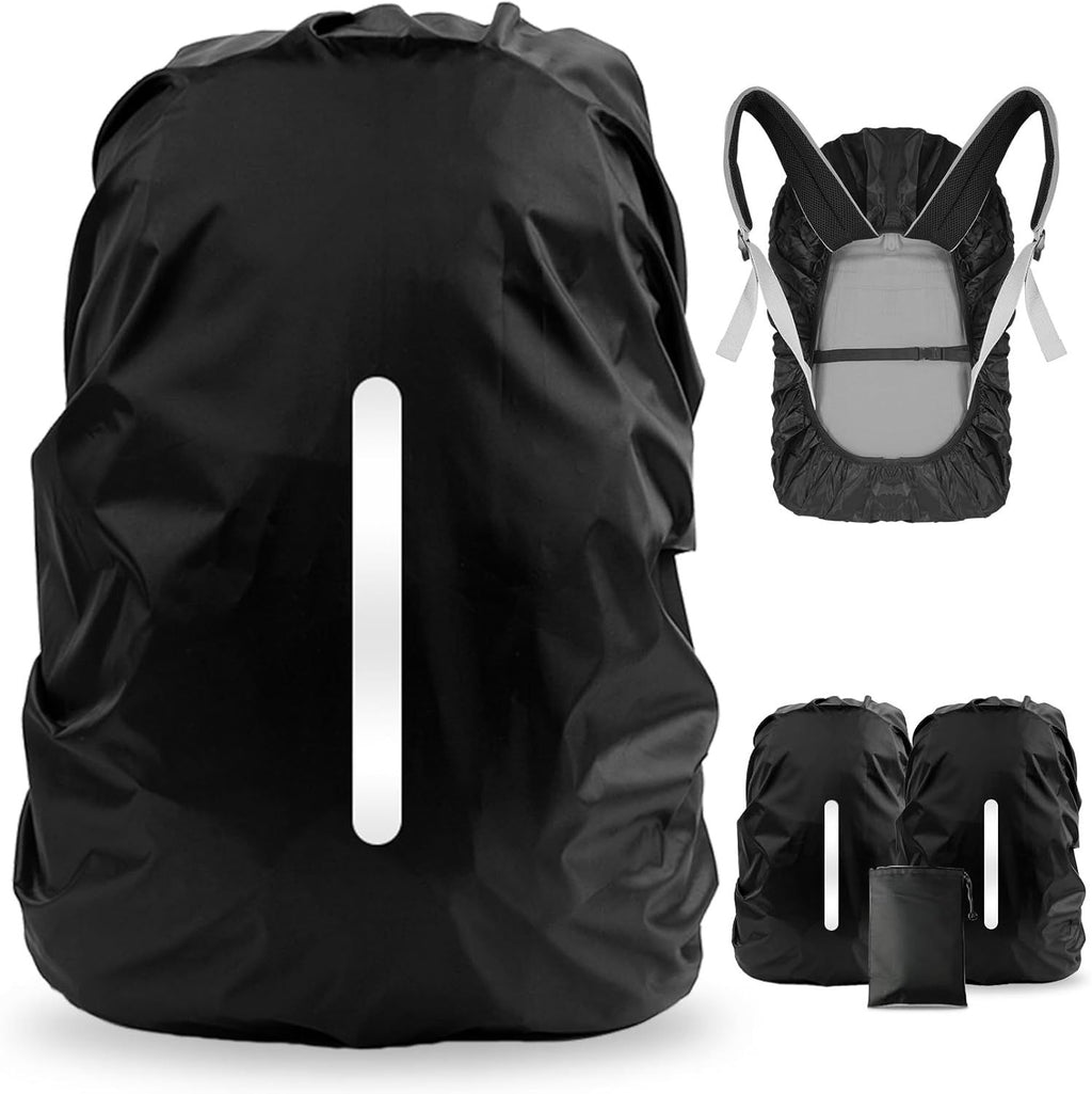 2 Pack Waterproof Rain Cover for Backpack, Reflective Rainproof Protector for Anti-Dust and Anti-Theft,M Size (for 30L-40L Backpack), 2 Pcs Black