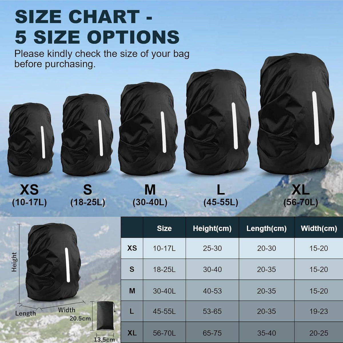 2 Pack Waterproof Rain Cover for Backpack, Reflective Rainproof Protector for Anti-Dust and Anti-Theft,M Size (for 30L-40L Backpack), 2 Pcs Black