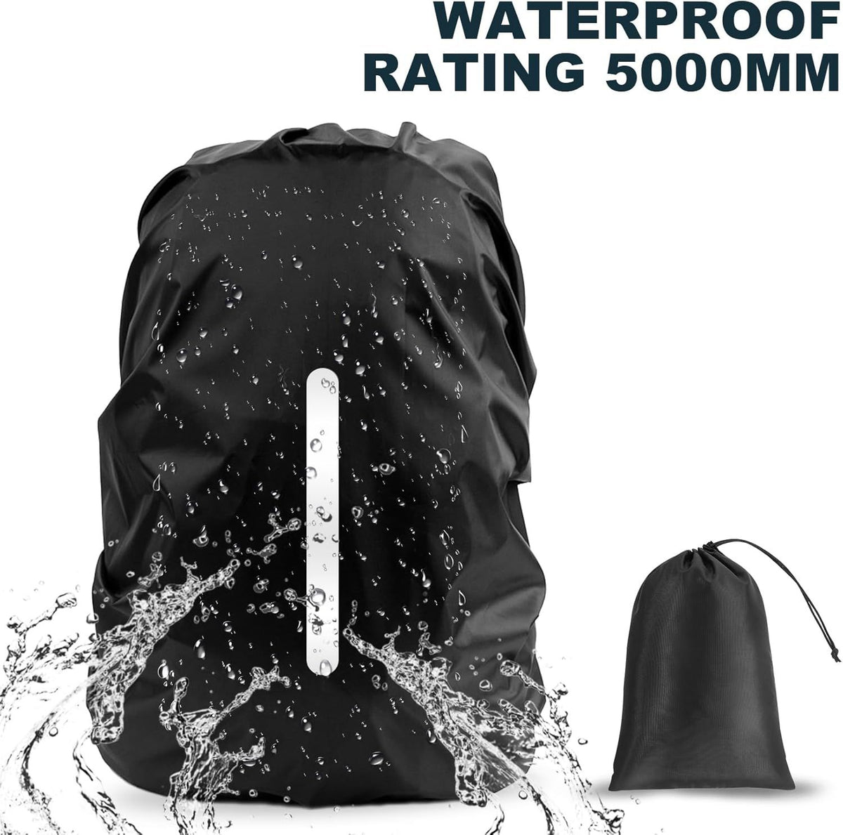 2 Pack Waterproof Rain Cover for Backpack, Reflective Rainproof Protector for Anti-Dust and Anti-Theft,M Size (for 30L-40L Backpack), 2 Pcs Black