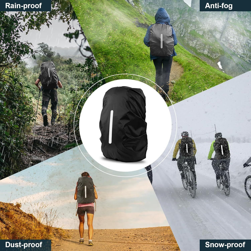 2 Pack Waterproof Rain Cover for Backpack, Reflective Rainproof Protector for Anti-Dust and Anti-Theft,M Size (for 30L-40L Backpack), 2 Pcs Black
