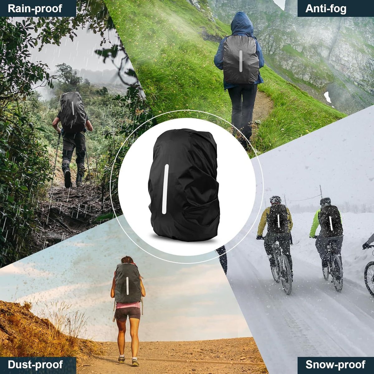 2 Pack Waterproof Rain Cover for Backpack, Reflective Rainproof Protector for Anti-Dust and Anti-Theft,M Size (for 30L-40L Backpack), 2 Pcs Black