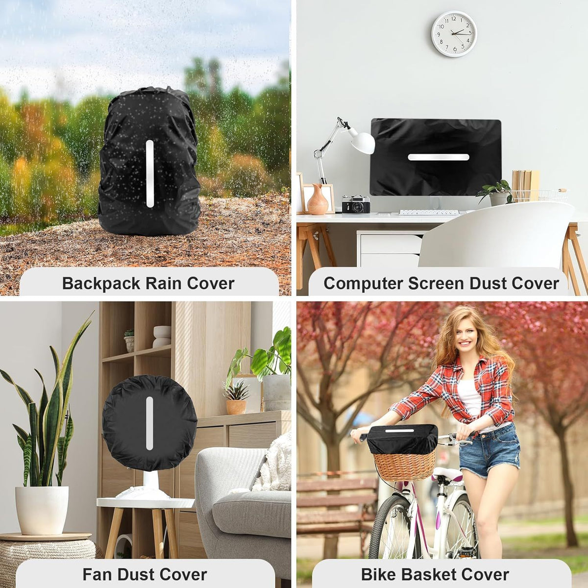 2 Pack Waterproof Rain Cover for Backpack, Reflective Rainproof Protector for Anti-Dust and Anti-Theft,M Size (for 30L-40L Backpack), 2 Pcs Black