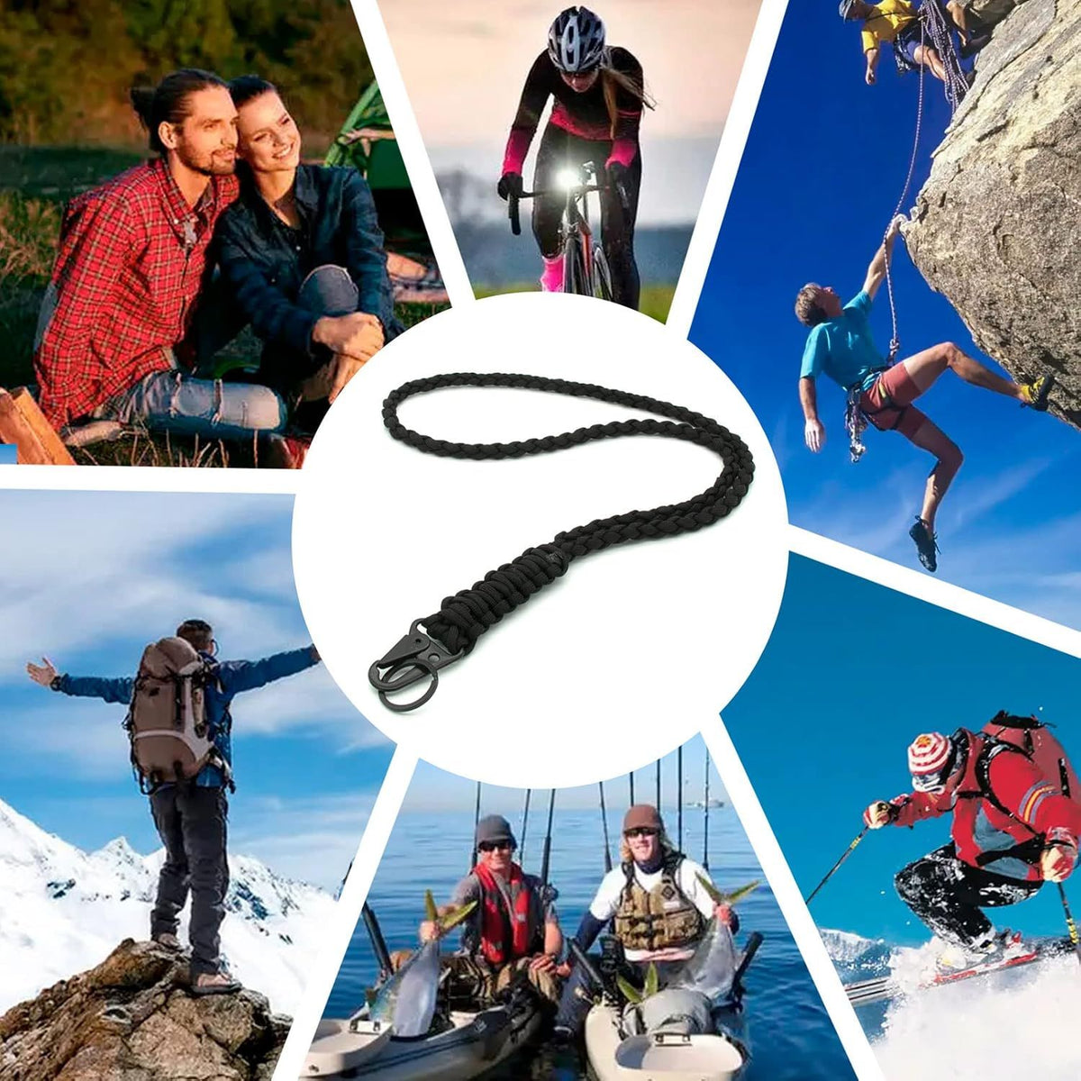 2 Pieces Heavy Duty Paracord Lanyard Braided 550 Necklace Keychains Whistles Wrist Strap Parachute Rope for Outdoor Activities, Camera, ID Card Badge Holder, Wallet and Keys (Black + Olive Green)