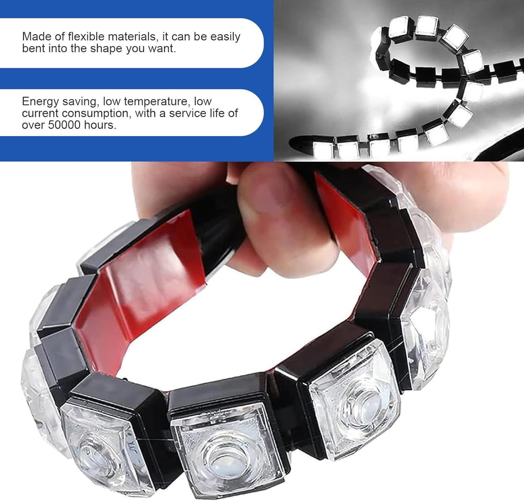 2 PCS LED Car Daytime Running Strip Lights, Super Bright Bendable DRL Strip Kit, IP67 Waterproof High Power Fog Lamp, Exterior Lighting Accessory for Most Trucks SUVs Cars (White)
