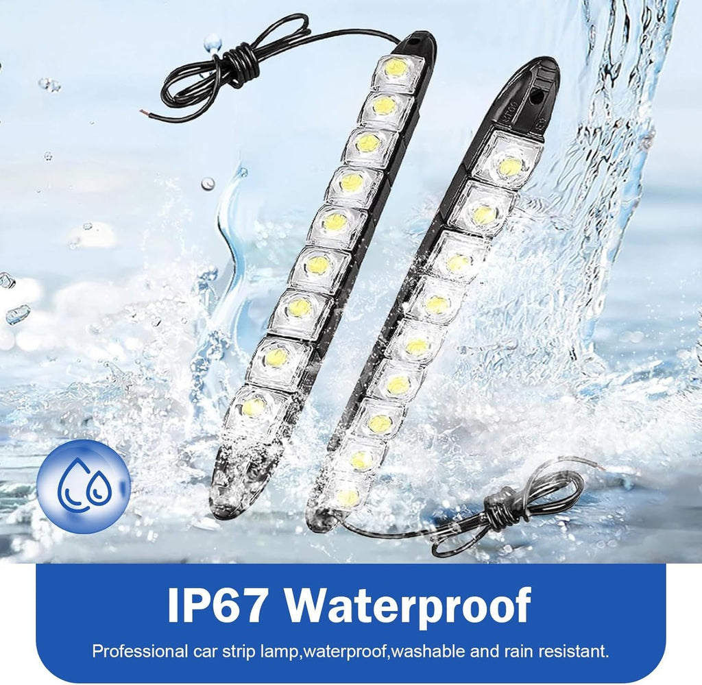 2 PCS LED Car Daytime Running Strip Lights, Super Bright Bendable DRL Strip Kit, IP67 Waterproof High Power Fog Lamp, Exterior Lighting Accessory for Most Trucks SUVs Cars (White)