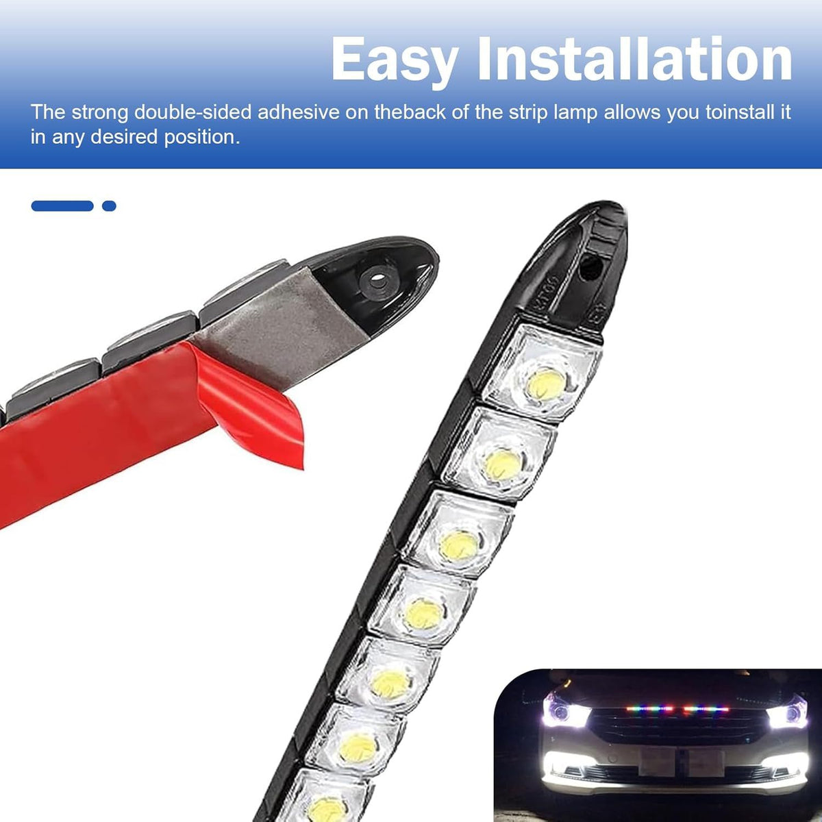 2 PCS LED Car Daytime Running Strip Lights, Super Bright Bendable DRL Strip Kit, IP67 Waterproof High Power Fog Lamp, Exterior Lighting Accessory for Most Trucks SUVs Cars (White)