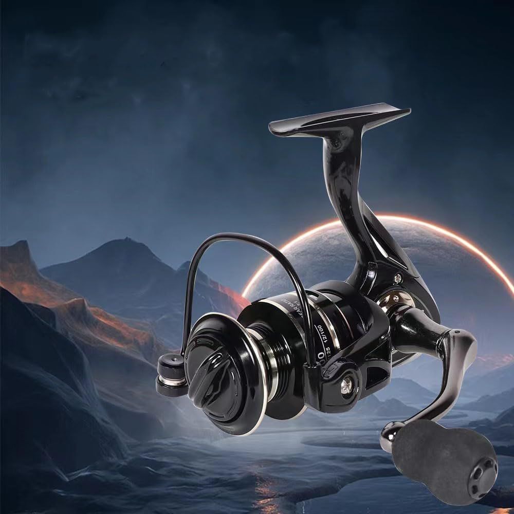 All Metal Spinning Fishing Reel - Ultra Smooth 5.2:1 Gear Ratio Saltwater Freshwater - Corrosion Resistant CNC Machined Fish Reel for Surfcasting Kayak - 3000 Size Black