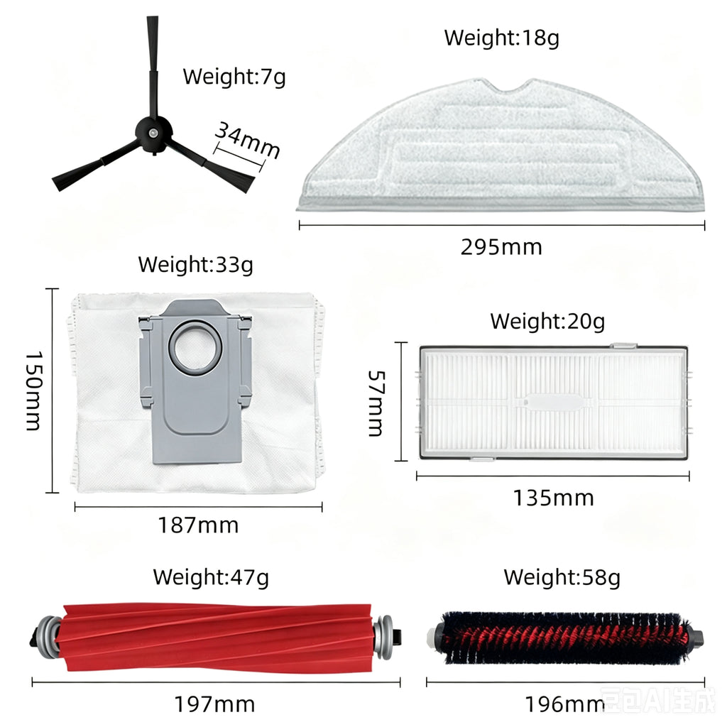 Replacement Accessory Kit Compatible with Roborock G10S S7 MaxV Ultra - 11-in-1 Maintenance Set with Main Brush Self-Cleaning Brush Side Brushes Filters Mop Pads Dust Bags Cleaning Brush