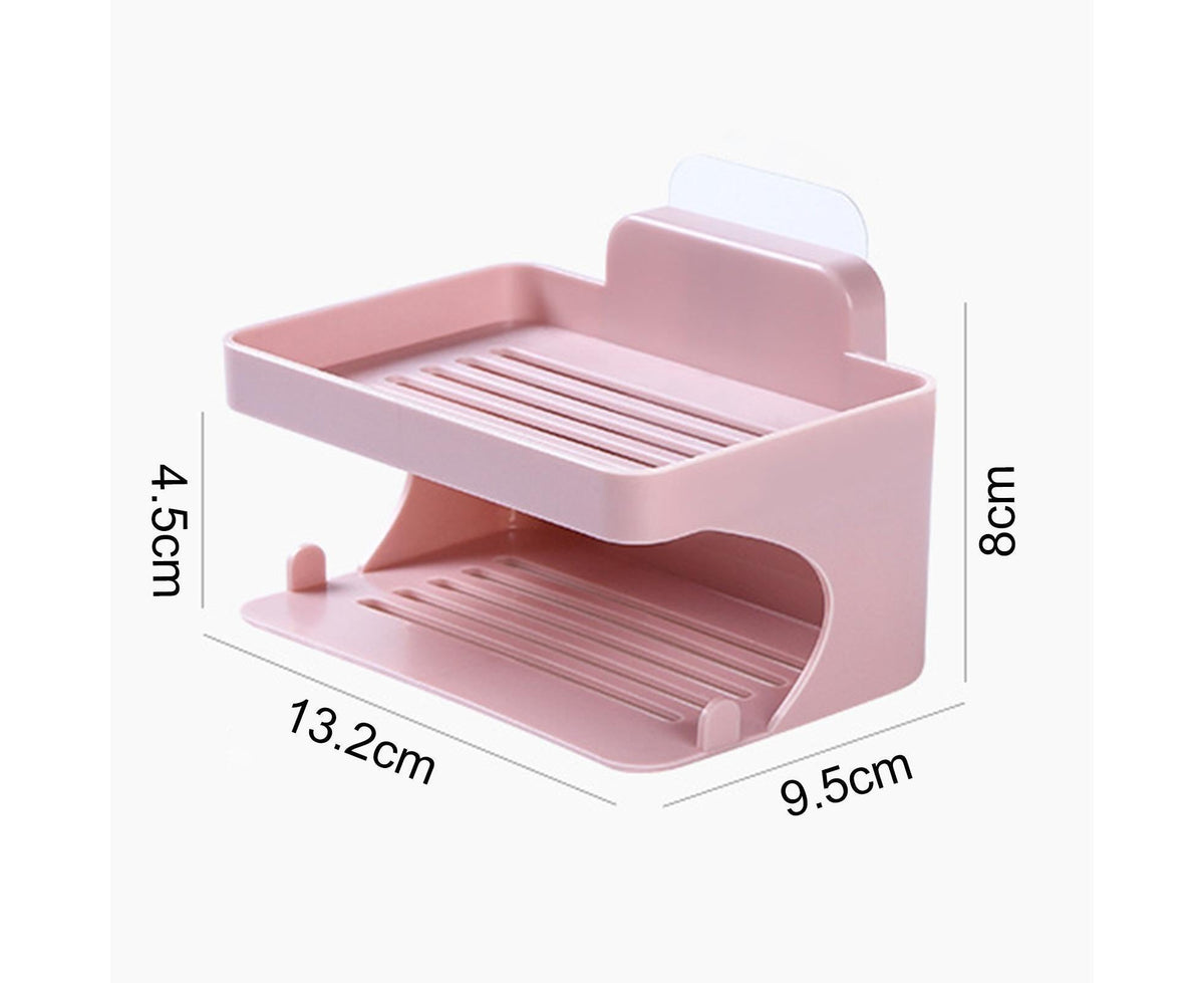 Soap Holder Double Deck Wall Mount No Punching Trace Free Non-slip Storage ABS Self Draining Soap Rack Bathroom Supplies-Pink