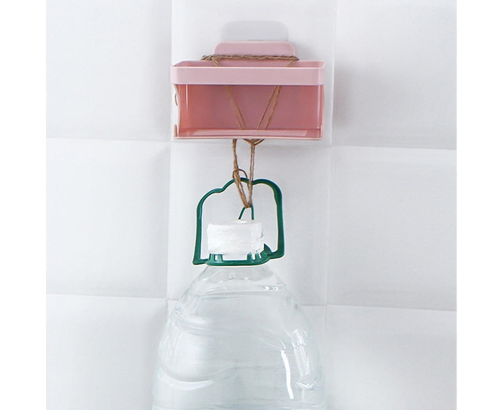 Soap Holder Double Deck Wall Mount No Punching Trace Free Non-slip Storage ABS Self Draining Soap Rack Bathroom Supplies-Pink